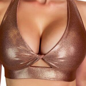 ✨ Twist Front V-Neck Racerback Sports Bra – Rose Gold Foil | Reversible ✨